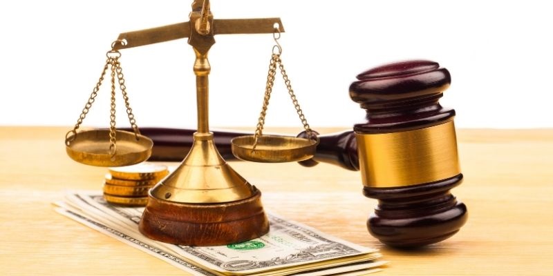 scales, gavel, and money