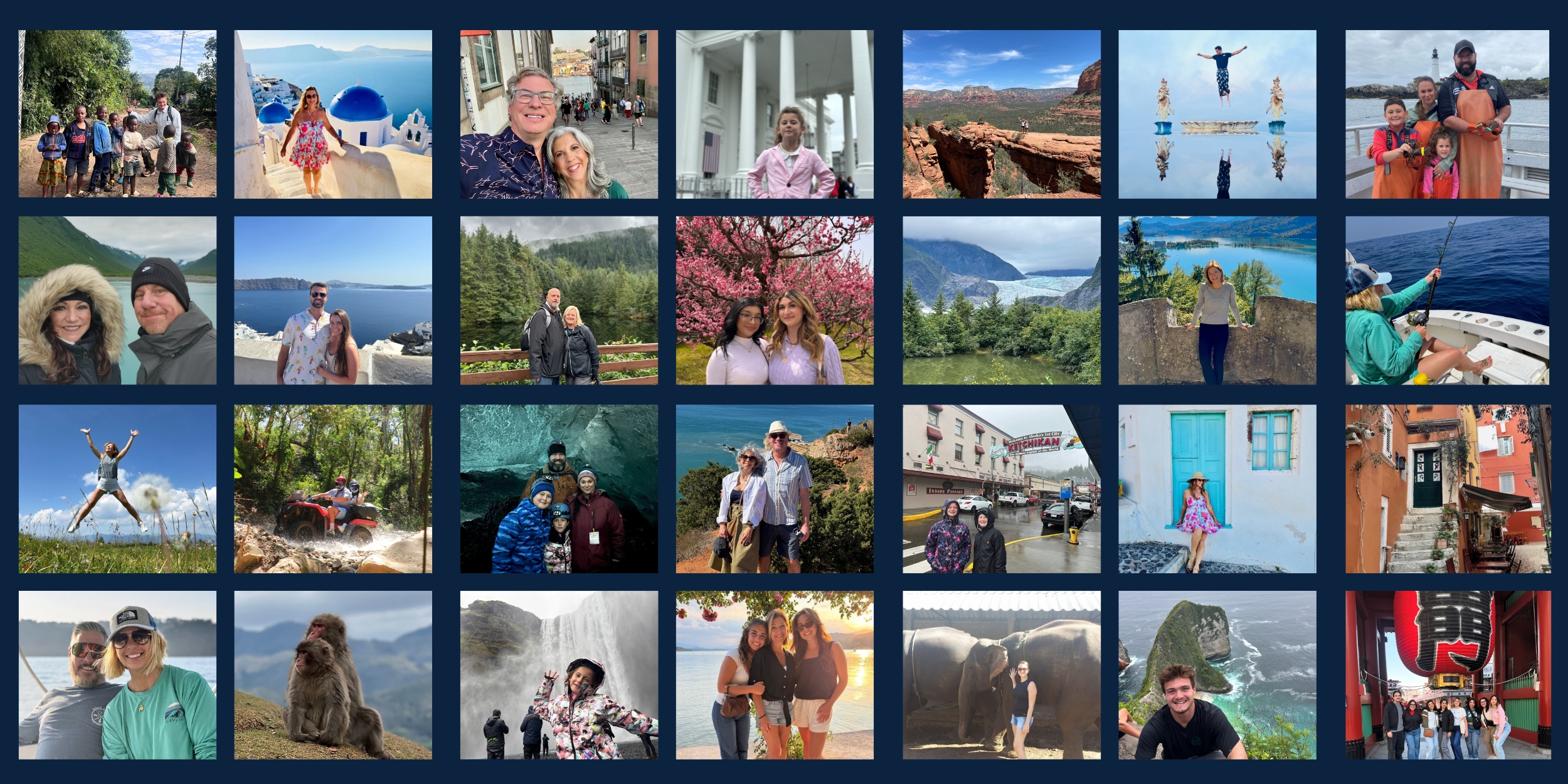 Grid image with multiple team members travel images
