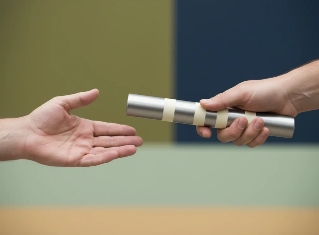Hands exchanging a baton symbolize the transfer of an inherited IRA and its withdrawal rules.