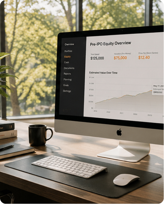 A financial report on a professional desk, Mac screen