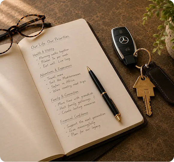 Notebook and glasses