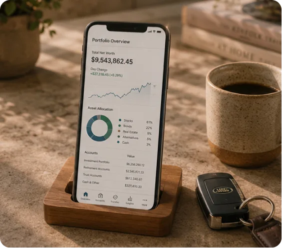 Phone with financial information displayed