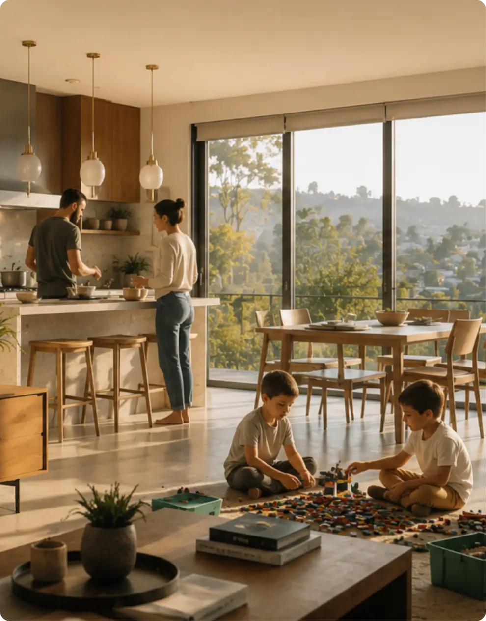 A family in their kitchen