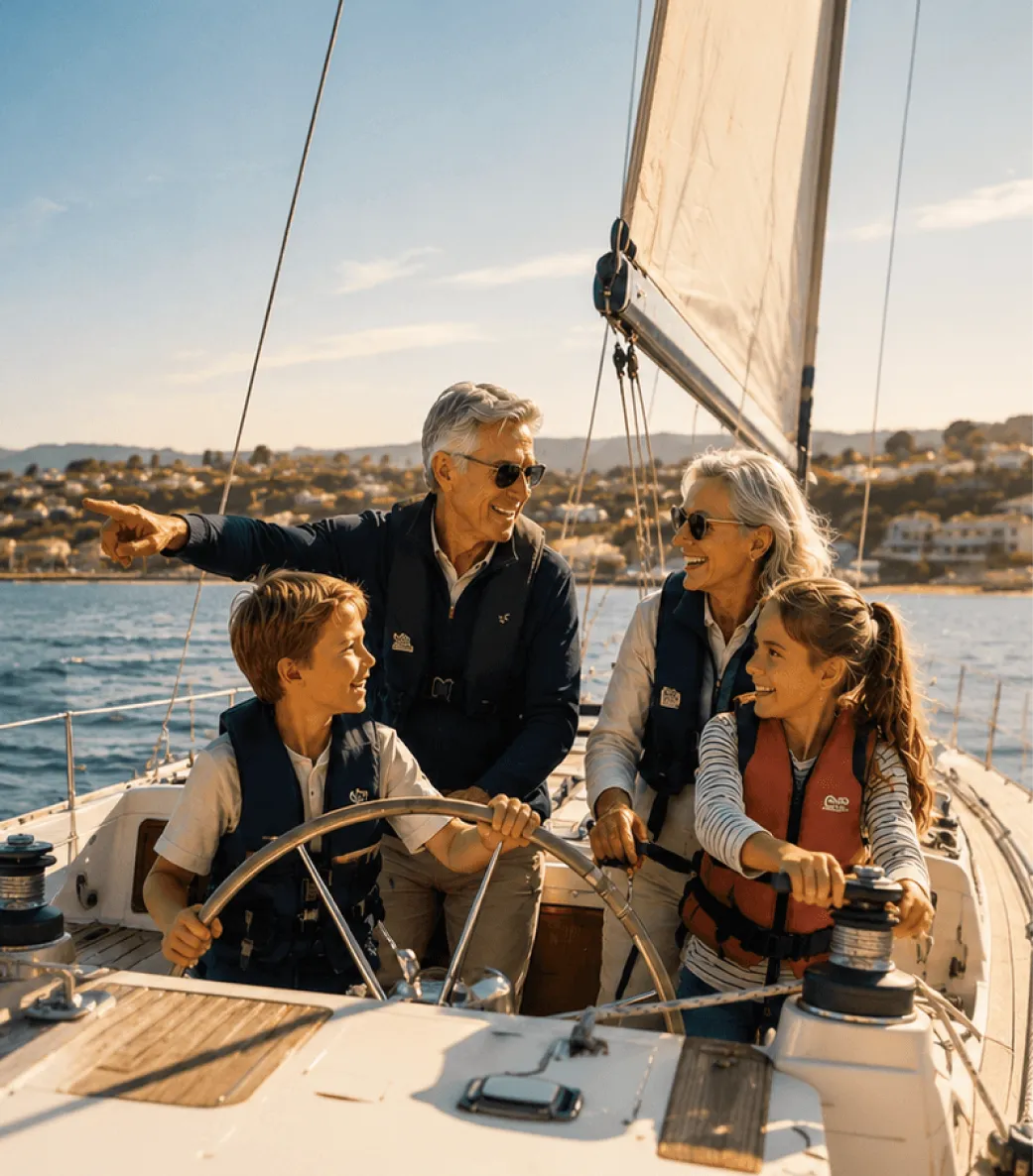 A family on a sailboat